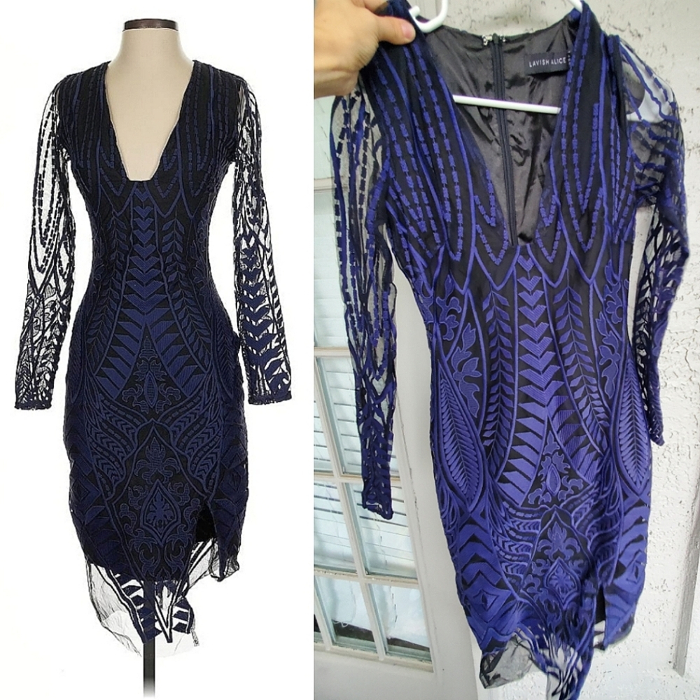 Lavish Alice Cocktail Black and Blue Lace Dress Sz XS
